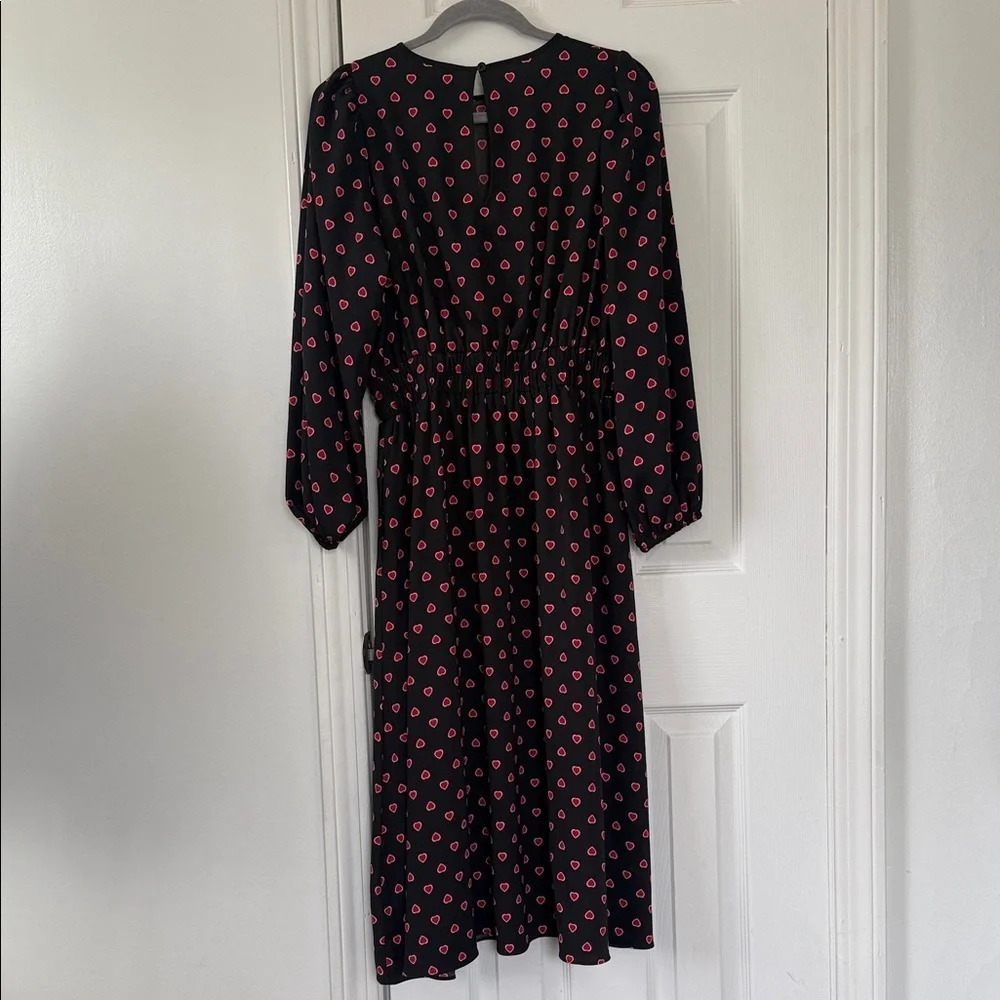 Kate Spade New York Black Red Heart Print Midi Dress Size S NWT